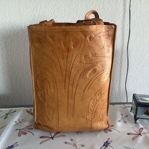 Vintage hand tooled leather tote